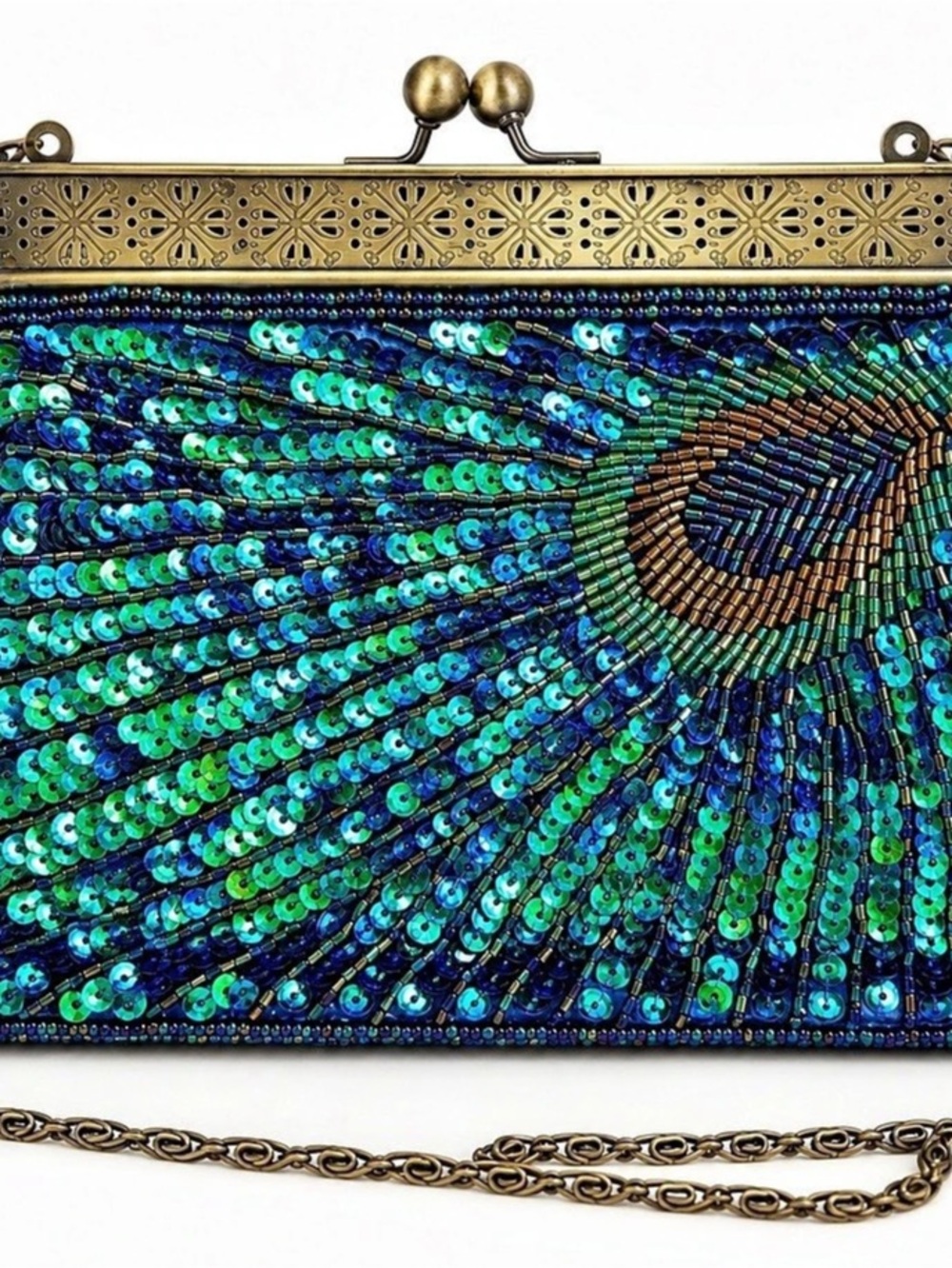 Vintage Peacock Beaded Sequin Evening Clutch